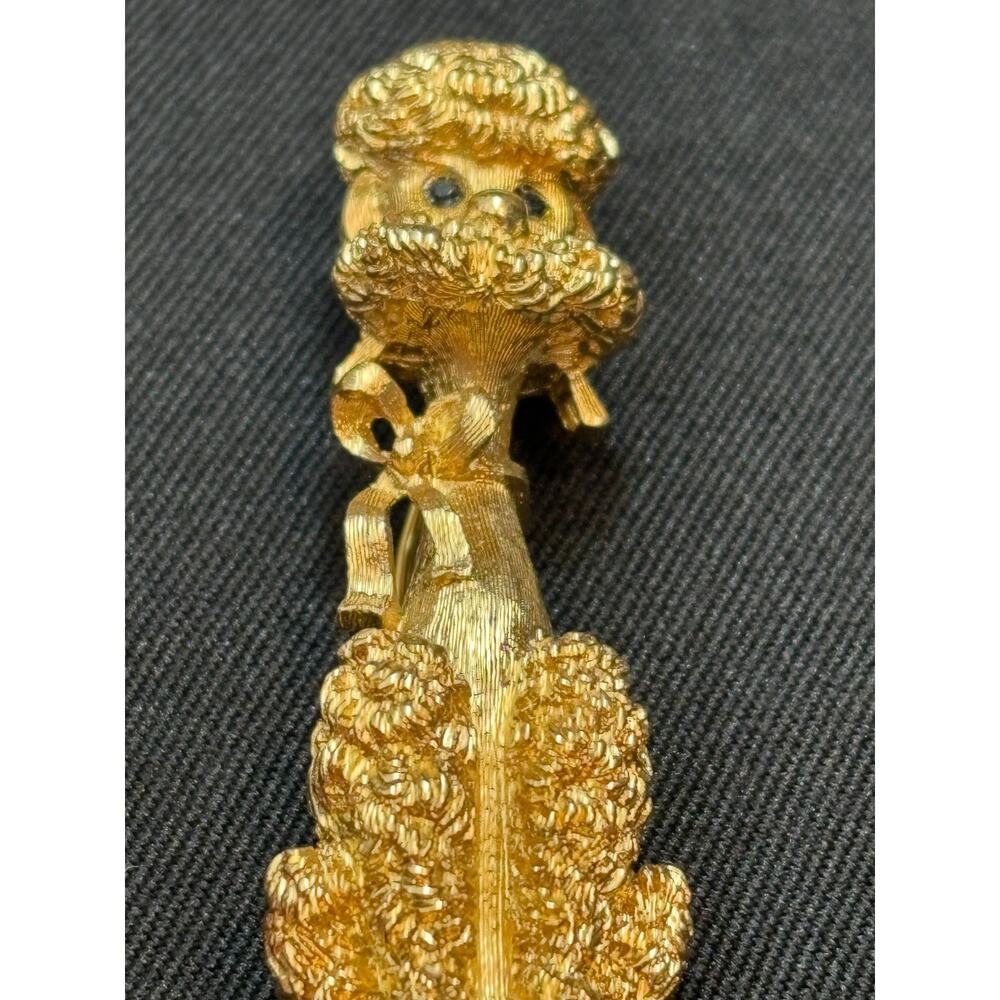 Vintage Monet Gold Tone Dangle Brooch Textured Ornate Statement